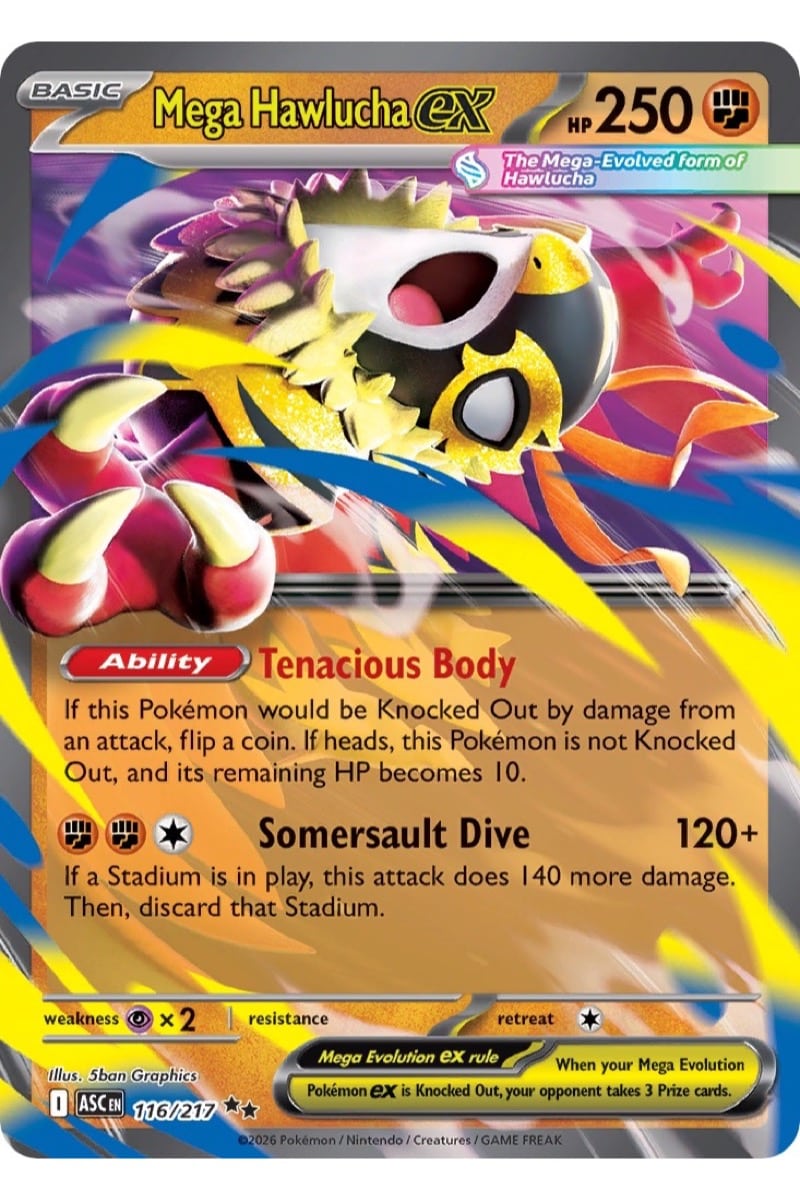 Mega Hawlucha ex, kort nummer 116/217, Double Rare fra Ascended Heroes
