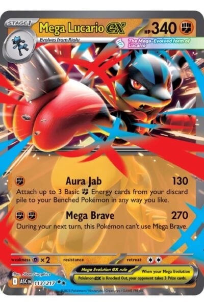 Mega Lucario ex, nummer 113/217, Double Rare fra Ascended Heroes
