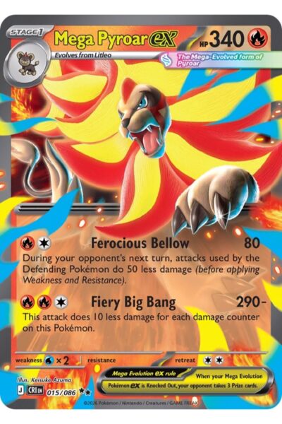 Mega Pyroar ex, nummer 15/86, Double Rare fra sættet Chaos Rising