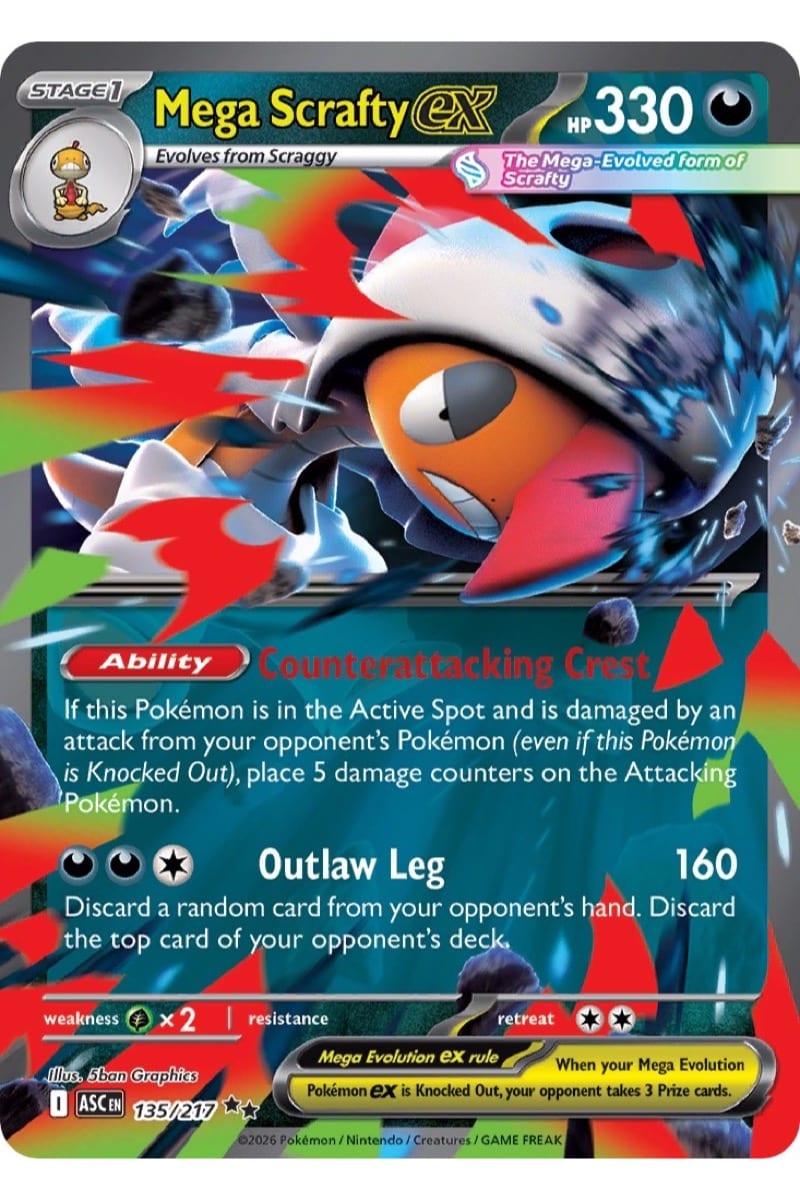 Mega Scrafty ex, Darkness-kort nummer 135/217 fra Ascended Heroes, illustreret af 5ban Graphics