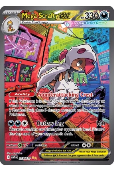 Mega Scrafty ex, nummer 285/217, Special Illustration Rare fra Ascended Heroes