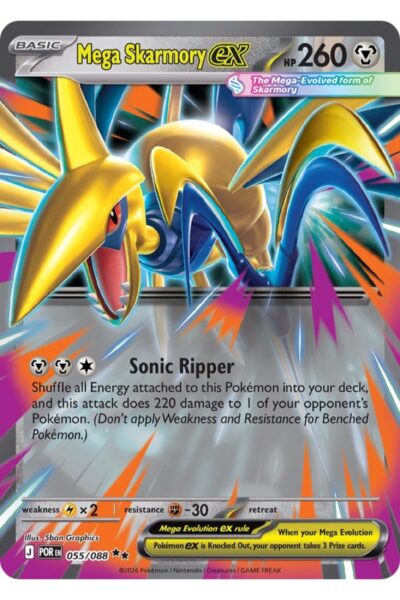 Mega Skarmory ex, kort nummer 55/88 fra sættet Perfect Order i Mega Evolution-serien