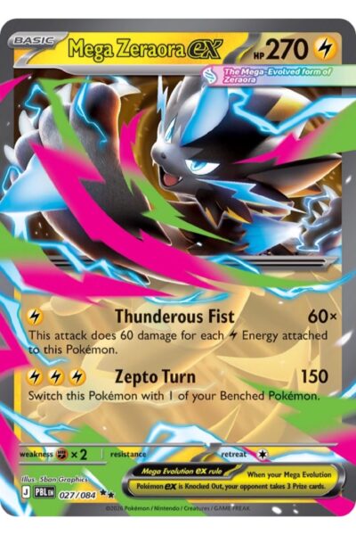 Mega Zeraora ex, nummer 27/84, Double Rare fra Pitch Black, illustreret af 5ban Graphics