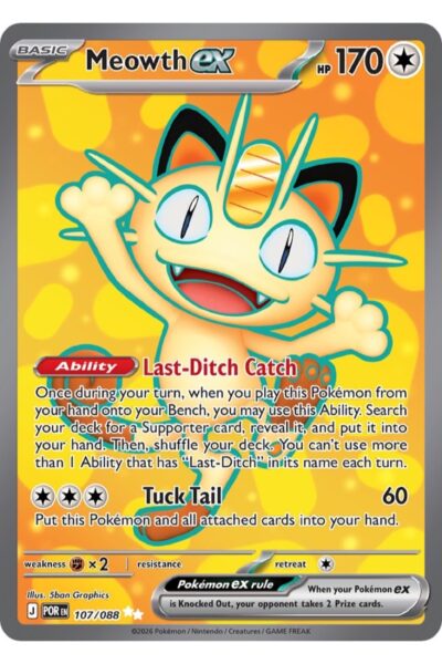 Meowth ex 107/88 Ultra Rare fra Perfect Order, Mega Evolution-serien