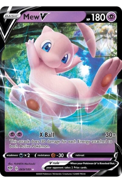Mew V, 69/189, Rare Holo V fra Darkness Ablaze med illustration af PLANETA Mochizuki