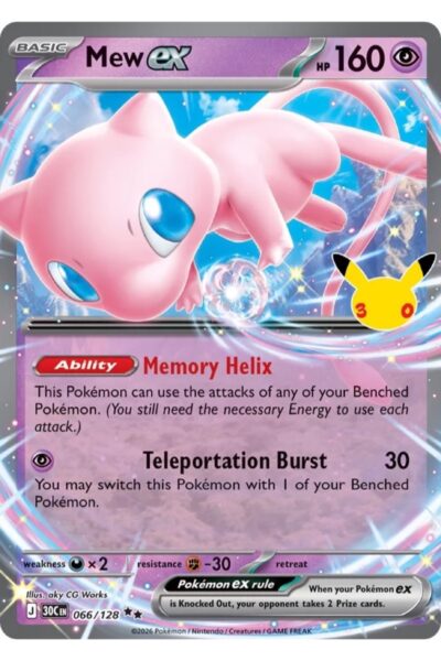 Mew ex 66/128 Double Rare fra 30th Celebration, illustreret af aky CG Works