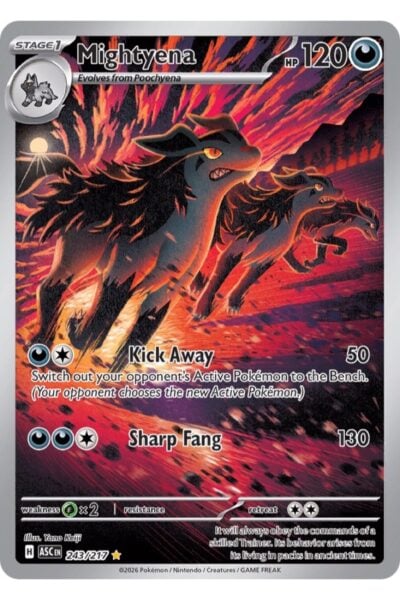 Mightyena 243/217 Illustration Rare fra Ascended Heroes, illustreret af Yano Keiji