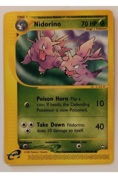 Nidorino Stage 1 Pokémon-kort nummer 55/147 fra Aquapolis-sættet, illustreret af Kagemaru Himeno