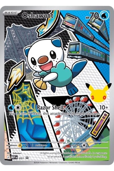 Oshawott nummer 51 fra Mega Evolution Black Star Promos, illustreret af Saboteri