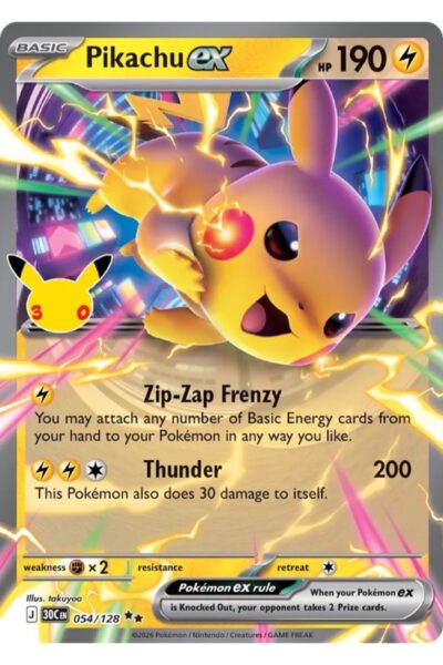 Pikachu ex 54/128 Double Rare fra 30th Celebration med Thunder-angreb