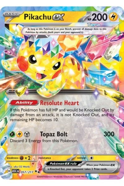 Pikachu ex 57/217, Double Rare Tera-kort fra Ascended Heroes i Mega Evolution-serien