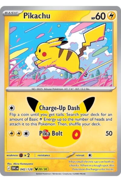 Pikachu 42/128 fra 30th Celebration, illustreret af Akira Komayama