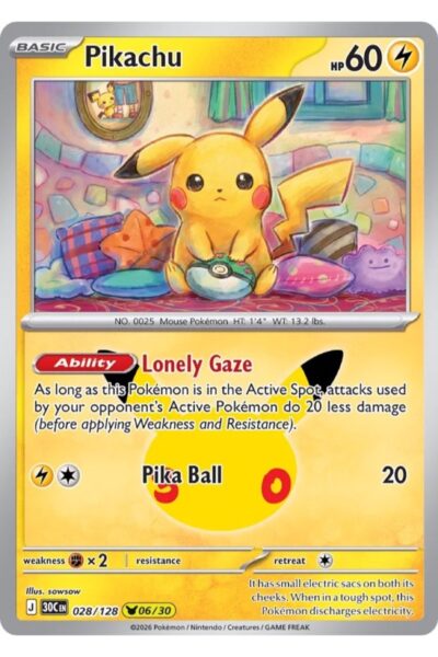 Pikachu 28/128 Pikachu Rare fra 30th Celebration, Lightning-type Basic Pokémon-kort