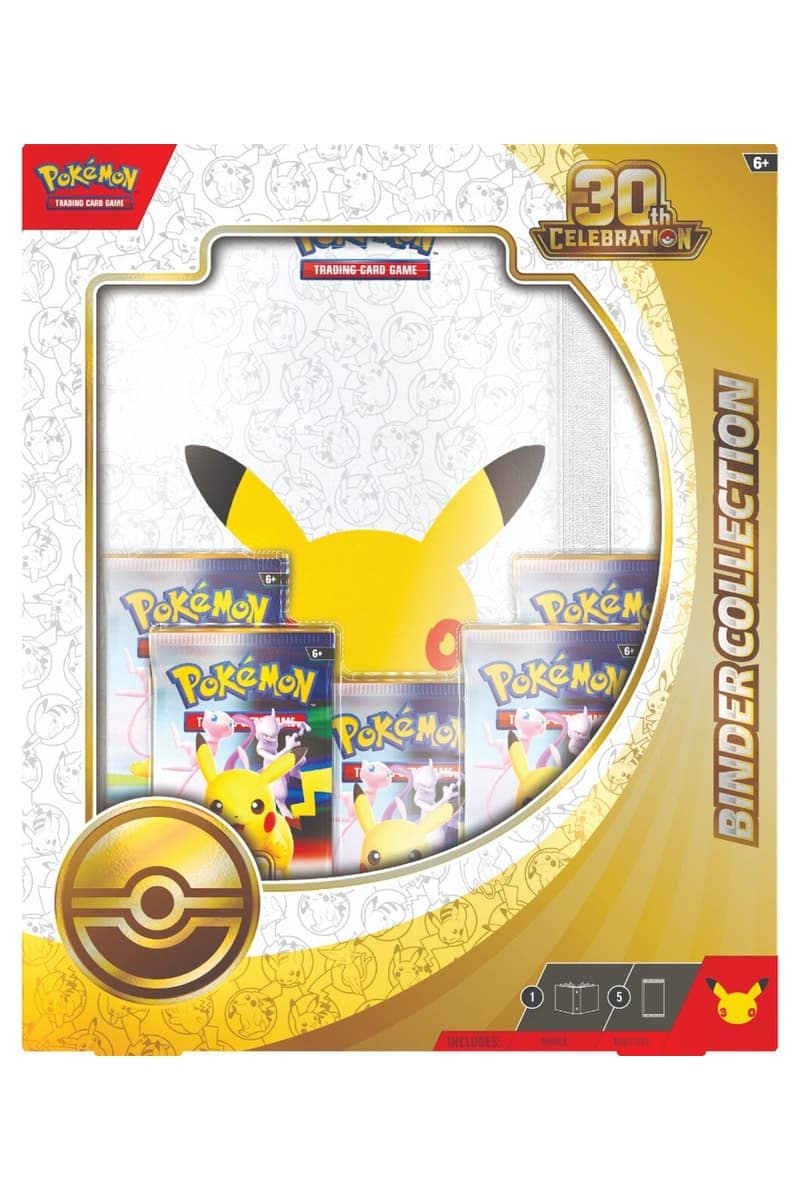 Pokémon 30th Celebration Binder Collection med Pikachu-mappe og fem boosterpakker