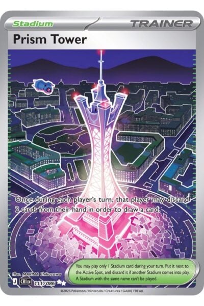 Prism Tower 111/86 Ultra Rare Stadium-kort fra Chaos Rising, illustreret af MARINA Chikazawa