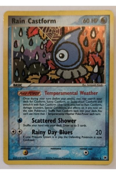 Rain Castform 23/101 fra Hidden Legends, Water-type Pokémon-kort med regnvejrstema