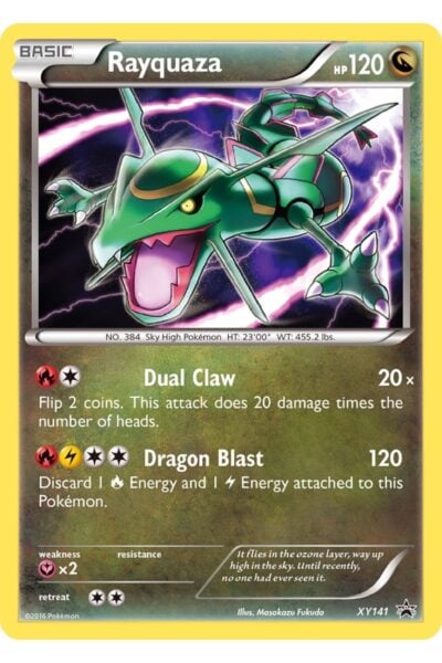 Rayquaza XY141 Promo-kort fra XY Black Star Promos med illustration af Masakazu Fukuda