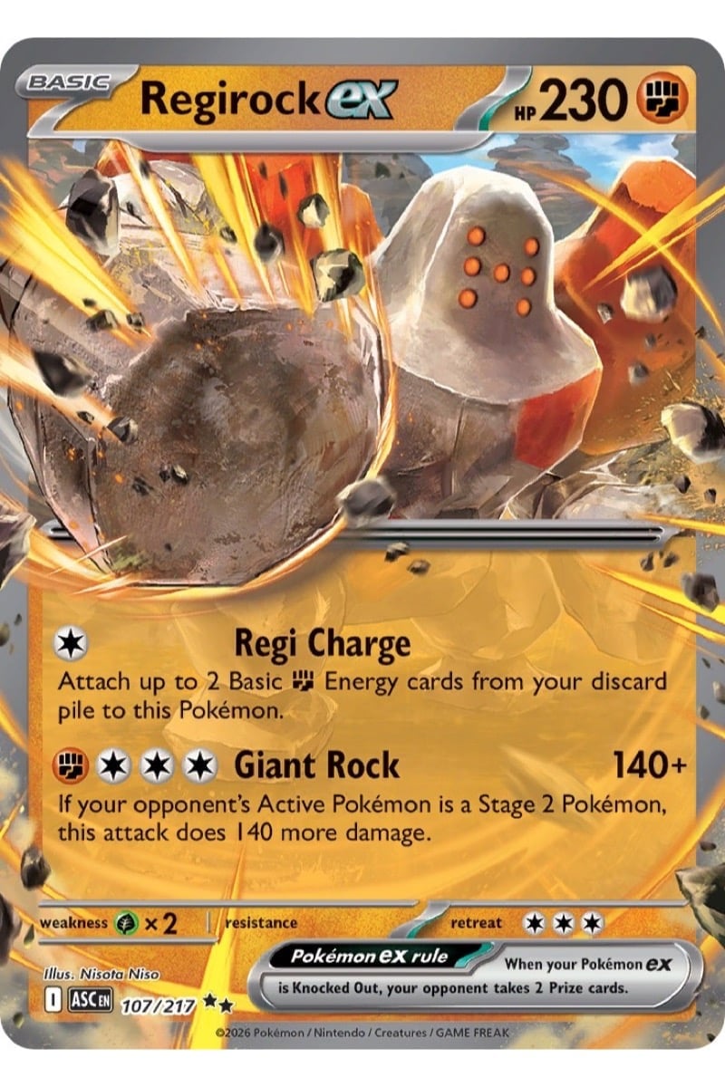 Regirock ex, kort 107/217, Double Rare fra Ascended Heroes