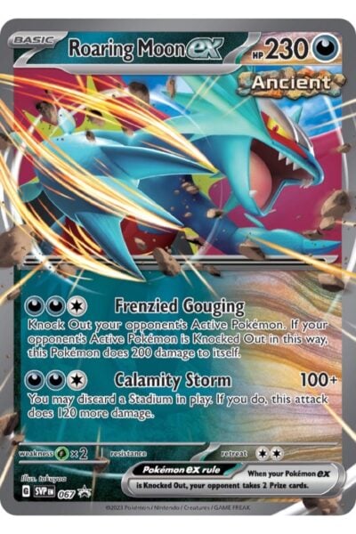 Roaring Moon ex nummer 67 fra Scarlet & Violet Black Star Promos, illustreret af takuyoa