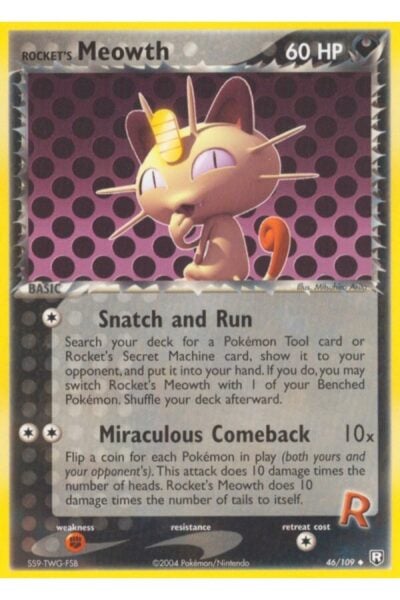 Rocket's Meowth 46/109 fra Team Rocket Returns, illustreret af Mitsuhiro Arita