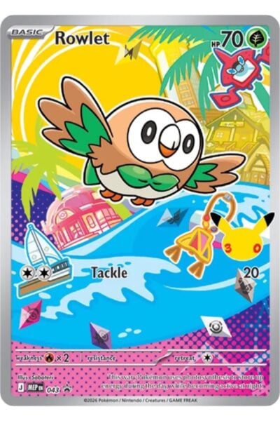 Rowlet nummer 43, Grass-type Pokémon-kort fra Mega Evolution Black Star Promos