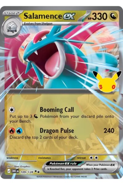 Salamence ex 109/128 Double Rare fra 30th Celebration, illustreret af 5ban Graphics