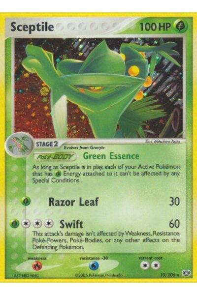 Sceptile, 10/106, Rare Holo fra sættet EX Emerald, illustreret af Mitsuhiro Arita