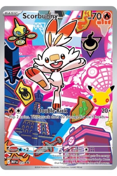 Scorbunny nummer 53 fra Mega Evolution Black Star Promos, Fire-type Pokémon-kort