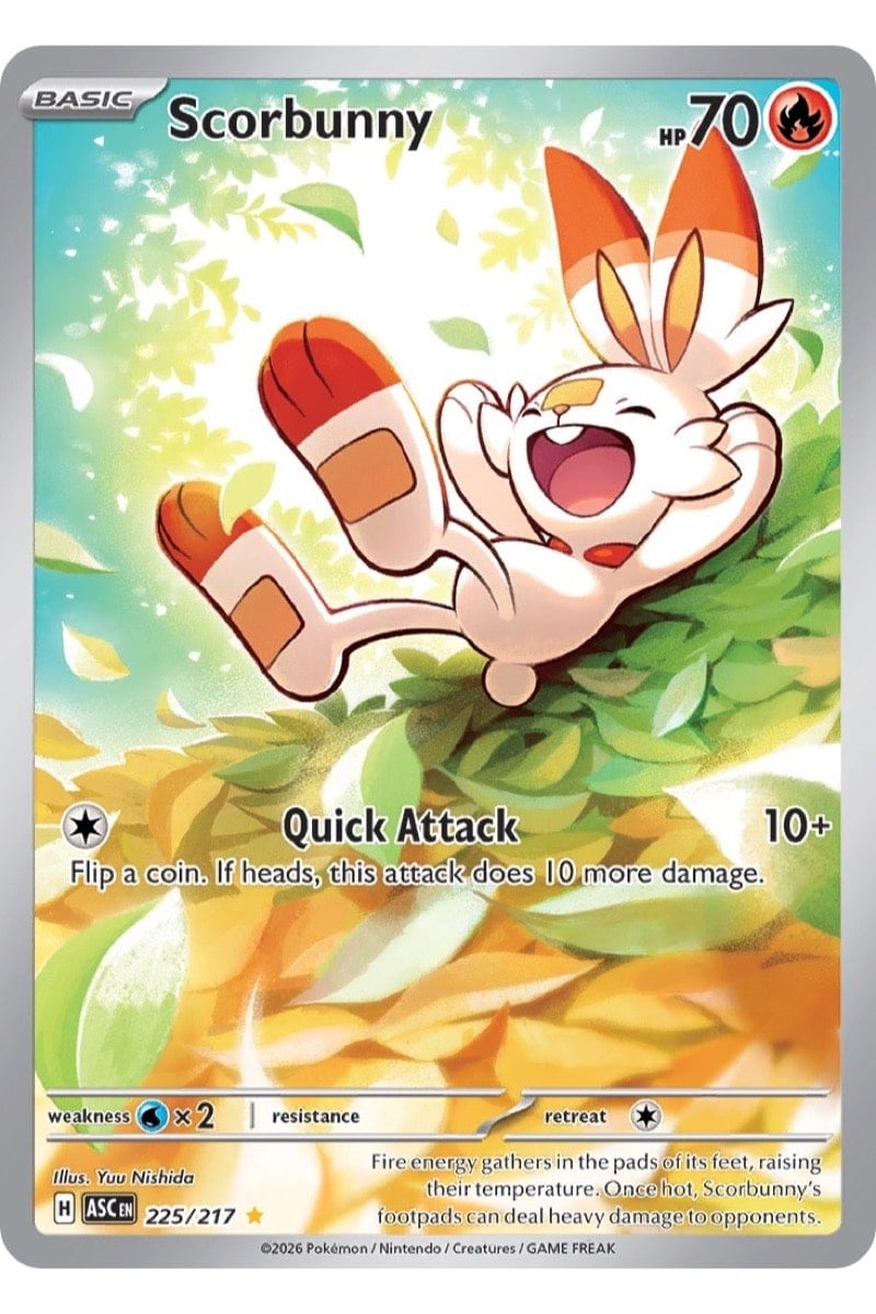 Scorbunny 225/217 Illustration Rare fra Ascended Heroes, illustreret af Yuu Nishida