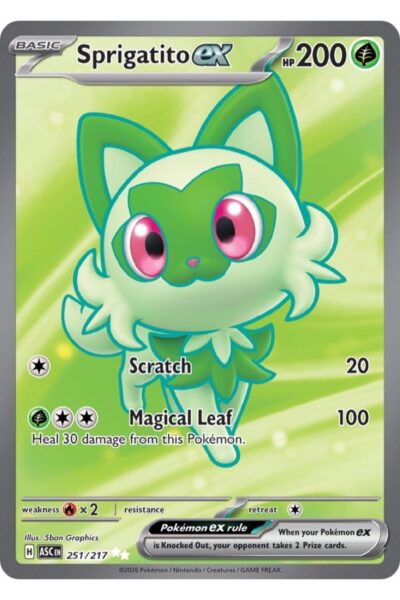 Sprigatito ex, 251/217, Ultra Rare fra Ascended Heroes, illustreret af 5ban Graphics