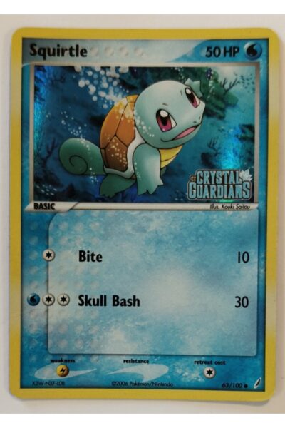 Squirtle 63/100 Common fra Crystal Guardians, Basic Water-type Pokémon-kort illustreret af Kouki Saitou
