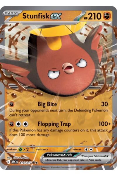 Stunfisk ex 114/217 fra Ascended Heroes, Double Rare med Fighting-type angreb.