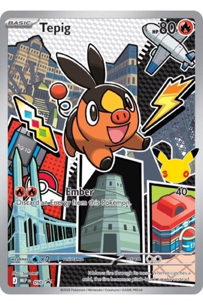 Tepig nummer 50, Promo-kort fra Mega Evolution Black Star Promos, illustreret af Saboteri