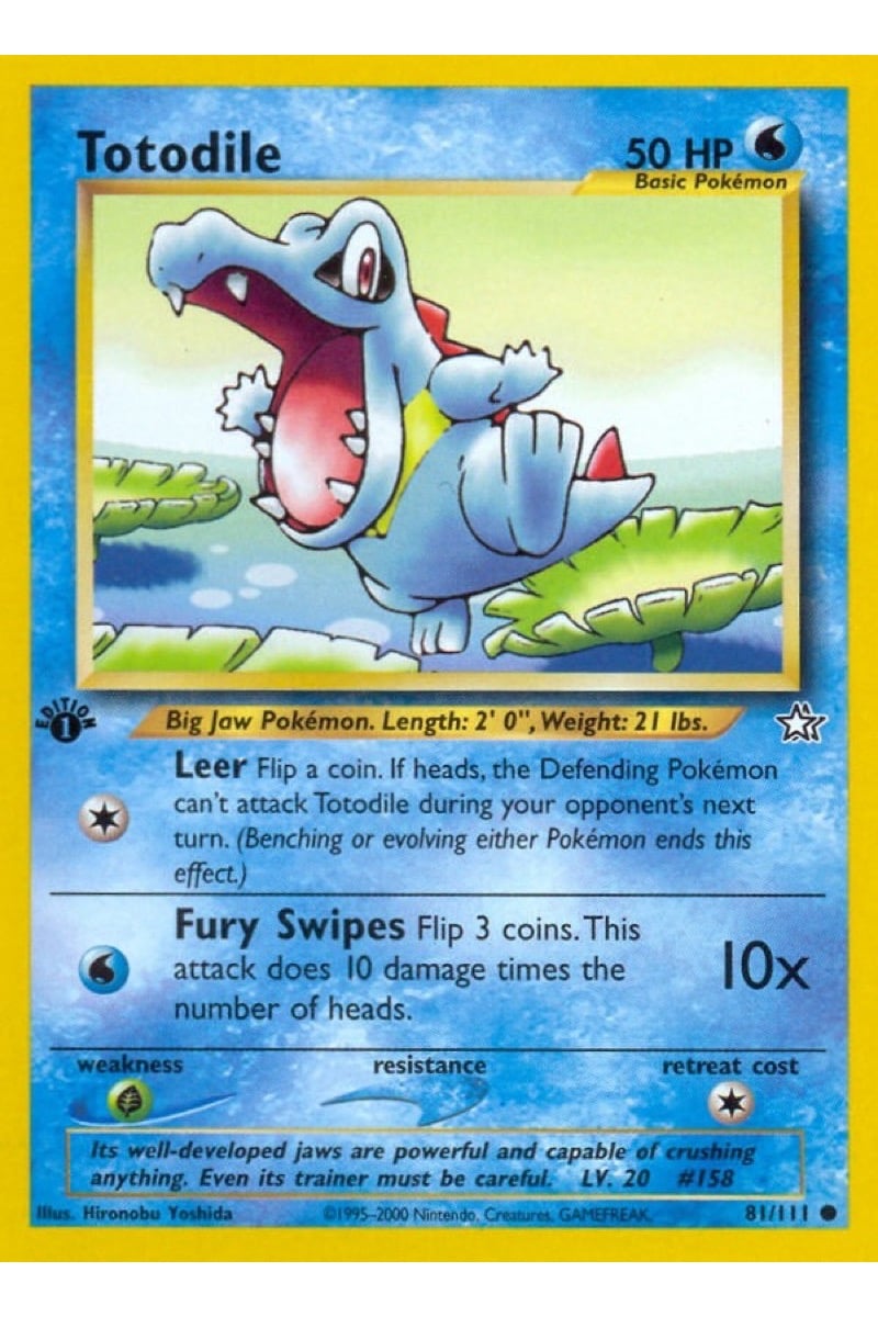 Totodile 81/111 Common fra Neo Genesis, Basic Water-kort med illustration af Hironobu Yoshida