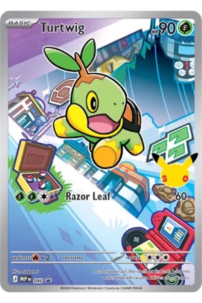 Turtwig, nummer 40, Promo-kort fra Mega Evolution Black Star Promos, illustreret af Saboteri