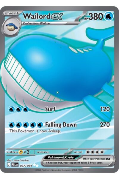 Wailord ex, 97/84, Ultra Rare fra Pitch Black, illustreret af 5ban Graphics