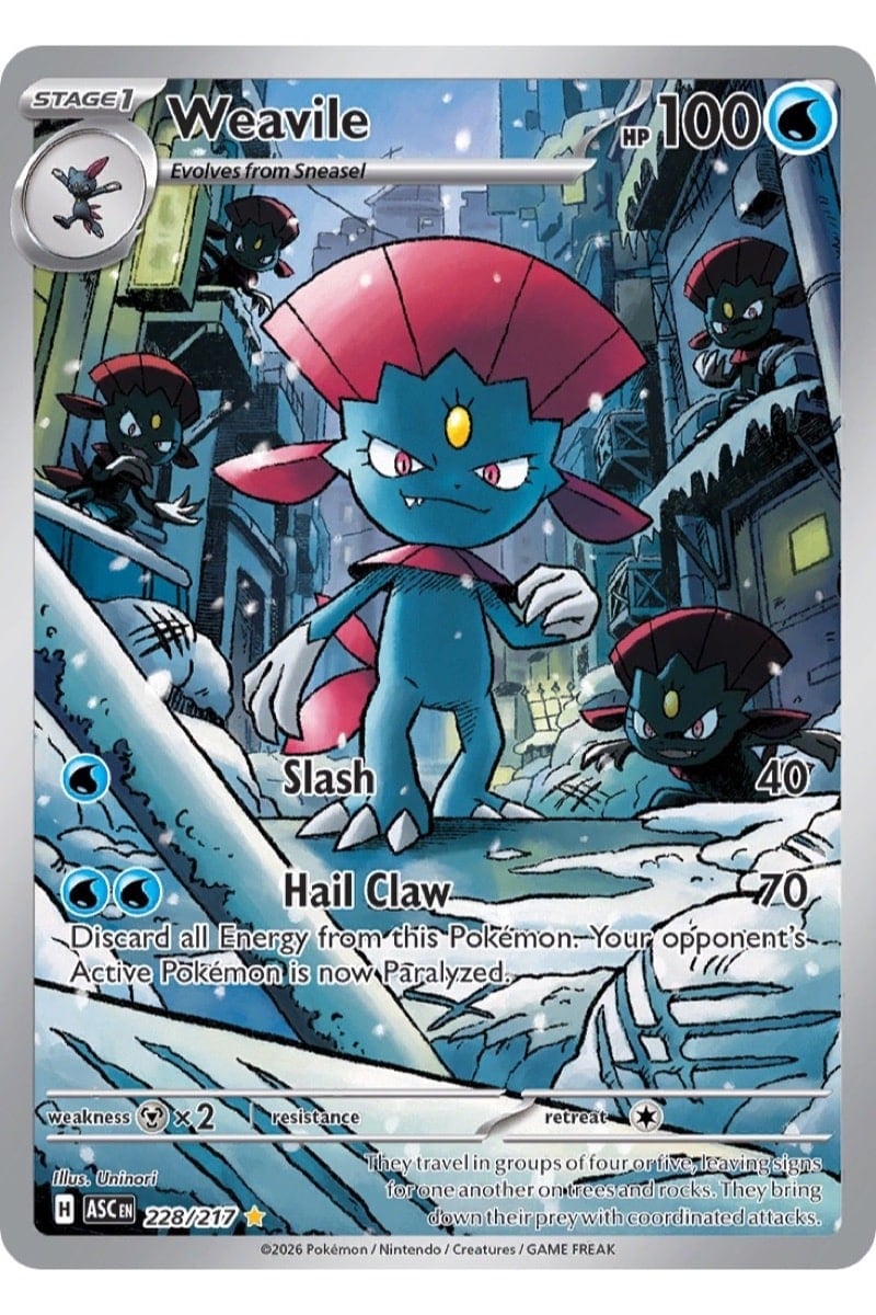 Weavile Illustration Rare 228/217 fra Ascended Heroes, illustreret af Uninori