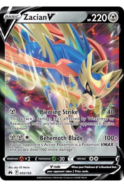 Zacian V, 95/159, Rare Holo V fra Crown Zenith
