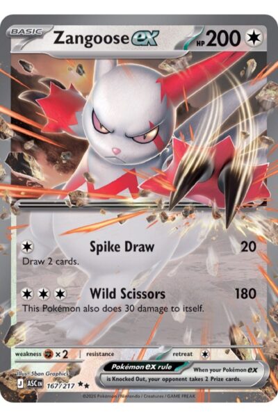 Zangoose ex 167/217, Double Rare fra Ascended Heroes, illustreret af 5ban Graphics