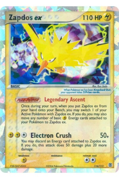 Zapdos ex, 116/112, Rare Secret fra FireRed & LeafGreen, illustreret af Ryo Ueda