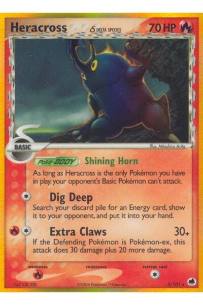 Heracross δ, Rare Holo-kort nummer 3/101 fra Dragon Frontiers, illustreret af Mitsuhiro Arita