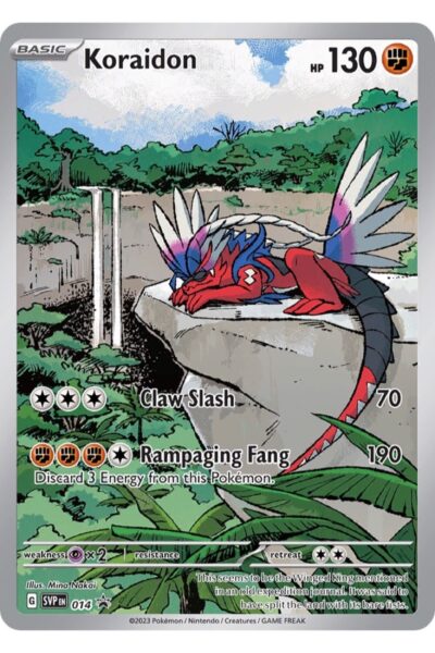 Koraidon 14 fra Scarlet & Violet Black Star Promos, illustreret af Mina Nakai