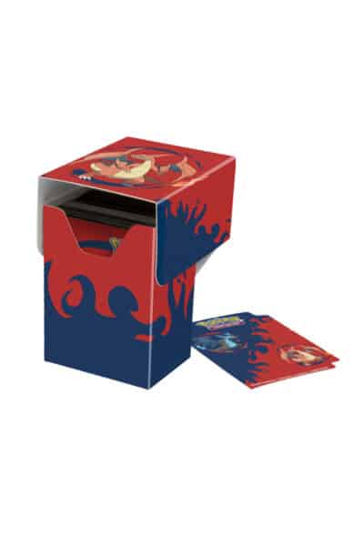 Mega Charizard Y 100+ Deck Box – åben boks og kortdeler