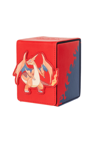 Mega Charizard Y Deck Box i Læder – set skråt forfra