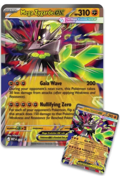 Mega Zygarde ex foil-promokort og stort lenticular-promokort fra Premium Collection