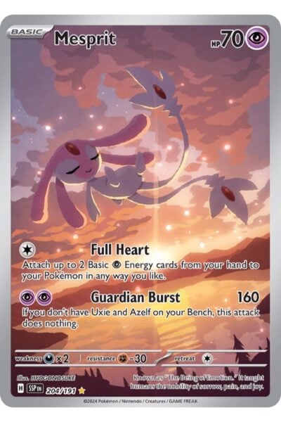 Mesprit, Psychic-type Pokémon-kort nummer 204/191, Illustration Rare fra Surging Sparks