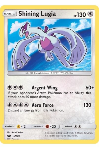 Shining Lugia SM82 promo-kort fra Sun & Moon-serien med illustration af Hitoshi Ariga