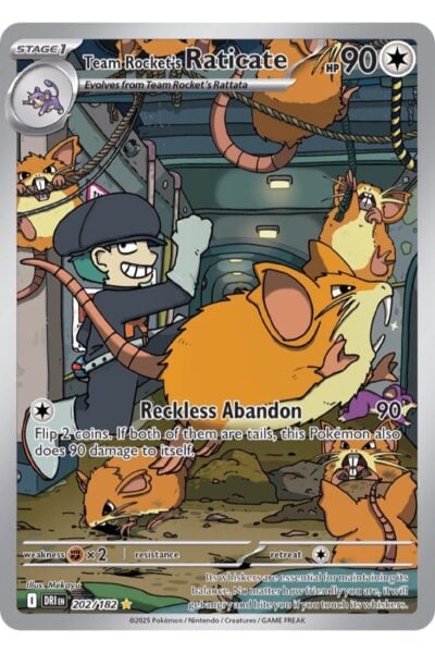 Team Rocket's Raticate, 202/182, Illustration Rare fra Destined Rivals, illustreret af Mékayu
