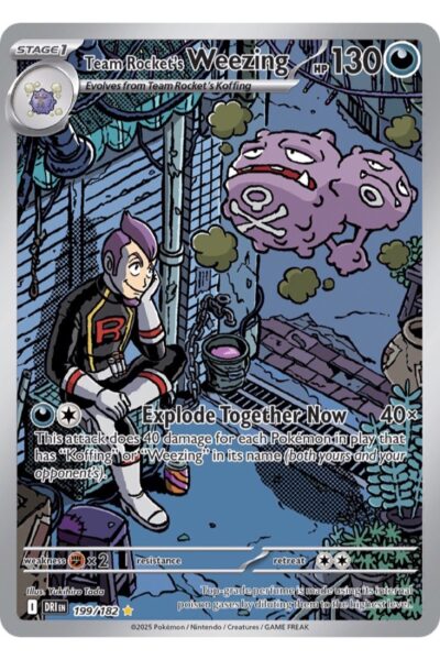 Team Rocket's Weezing, Illustration Rare-kort nr. 199/182 fra Destined Rivals, illustreret af Yukihiro Tada
