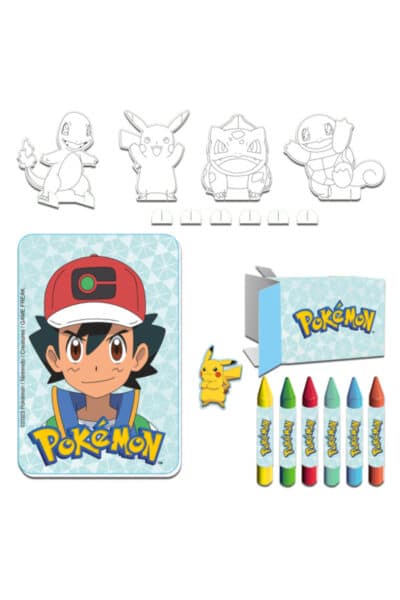 Pokémon aktivitetssæt med notesblok, farver, klistermærke og farvelægningsfigurer